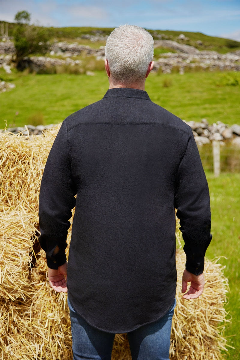 Men's Flannel Grandfather Shirt – Navy Melange Twill
