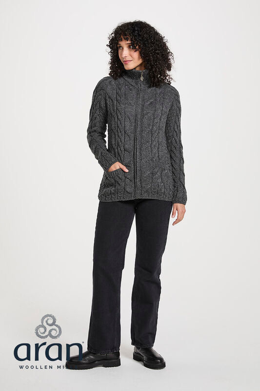 Relaxed Aran Zippered Cardigan