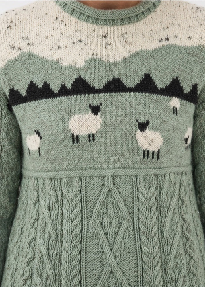 100% Wool unisex Mountain Sheep Sweater -Sage