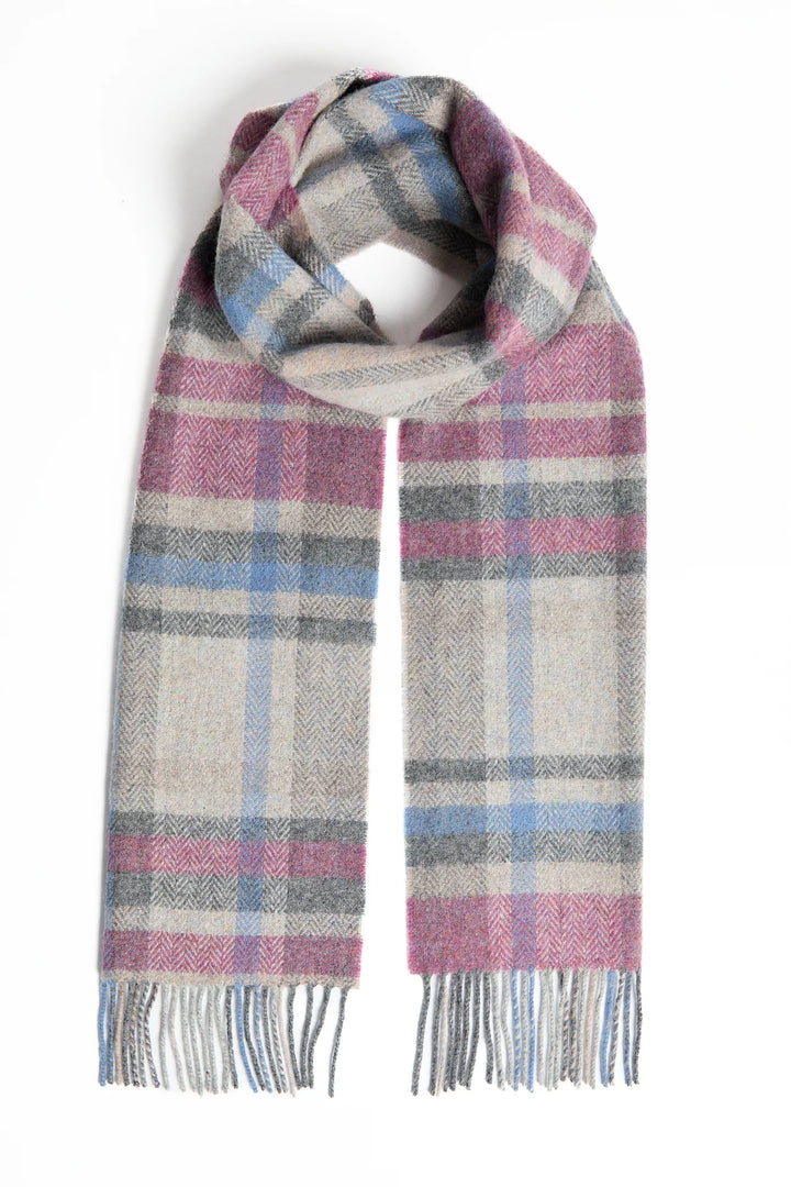 Foxford Damask Grey Tartan Lambswool Scarf