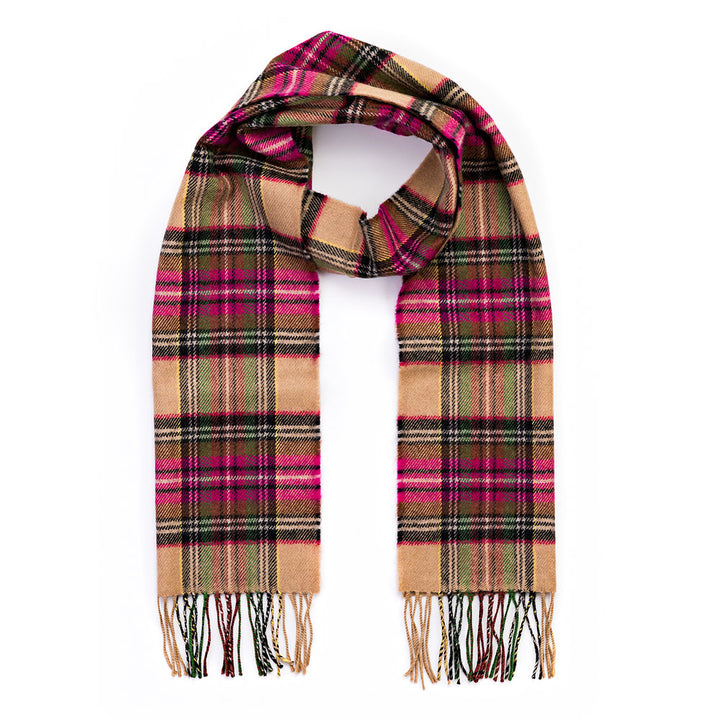 Merino Luxury Wool Scarf Pink Brown Charcoal Camel Check