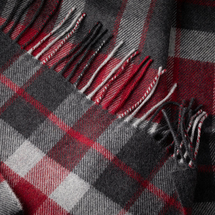 Merino  Wool Scarf Charcoal Silver Red Check