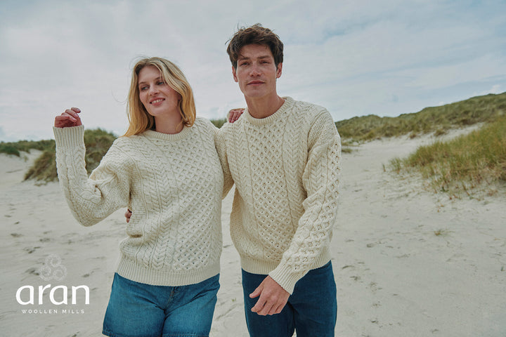 Unisex Merino Wool Aran Sweater - Merino White