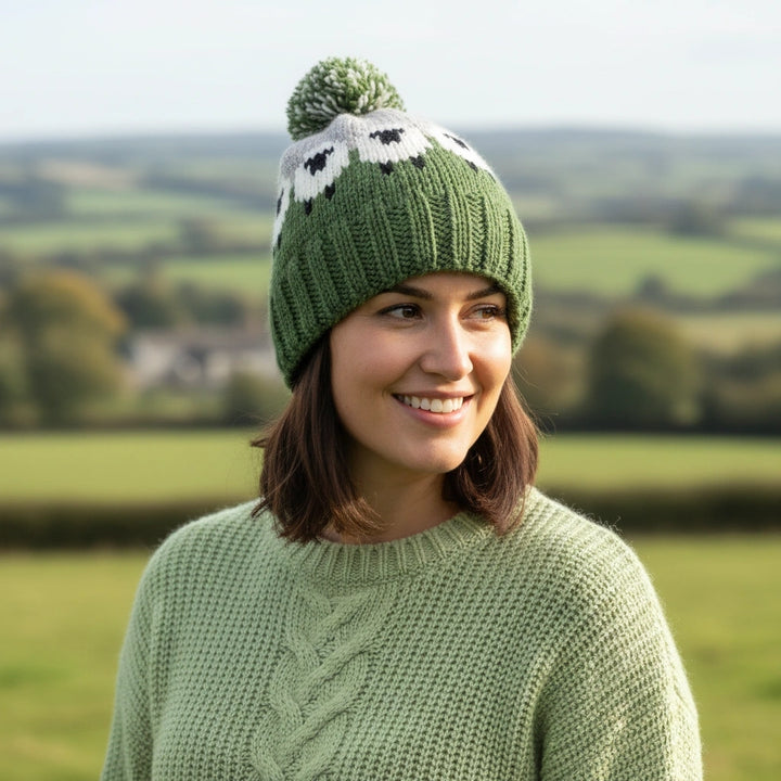 Bobble Beanie with Sheep Design