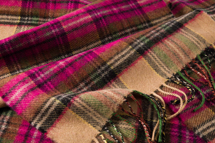 Merino Luxury Wool Scarf Pink Brown Charcoal Camel Check