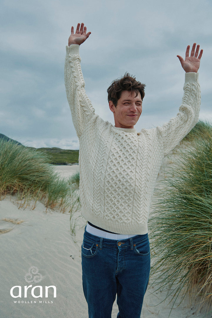 Unisex Merino Wool Aran Sweater - Merino White