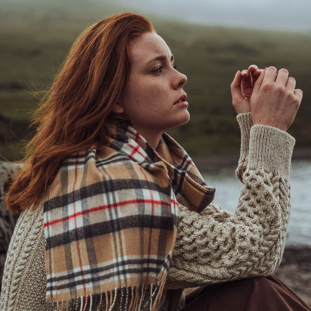 Merino Luxury Wool Scarf Classic Camel Tartan