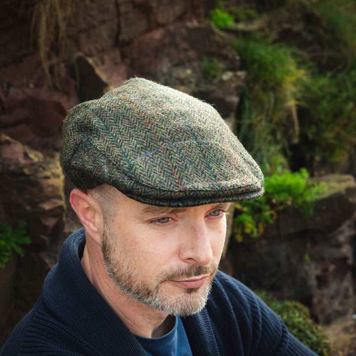 Irish Tweed Cap Dark Green Black Herringbone