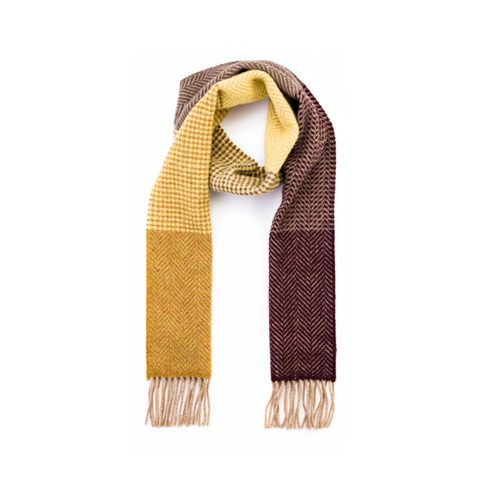 Cashmere Merino Scarf Gold To Mustard Mixed Plaid