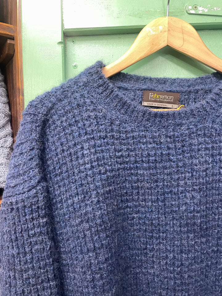 Fisherman Out Of Ireland Waffle Stitch Sweater - Denim
