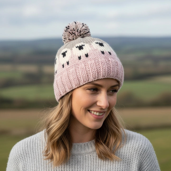 Bobble Beanie with Sheep Design