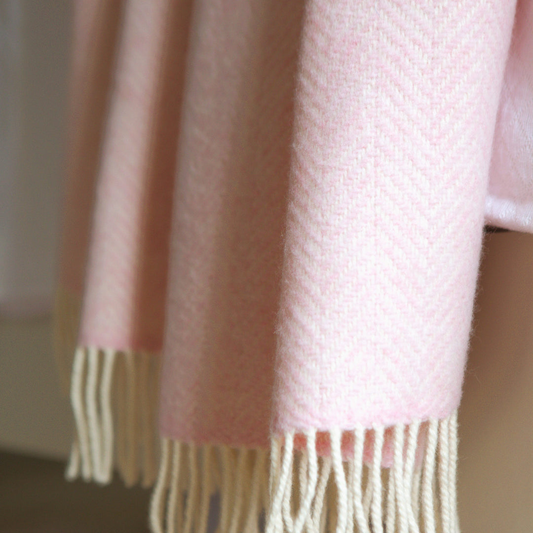 Cashmere Throw Baby Pink Herringbone