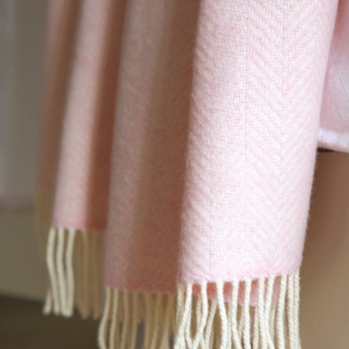 Cashmere Throw Baby Pink Herringbone
