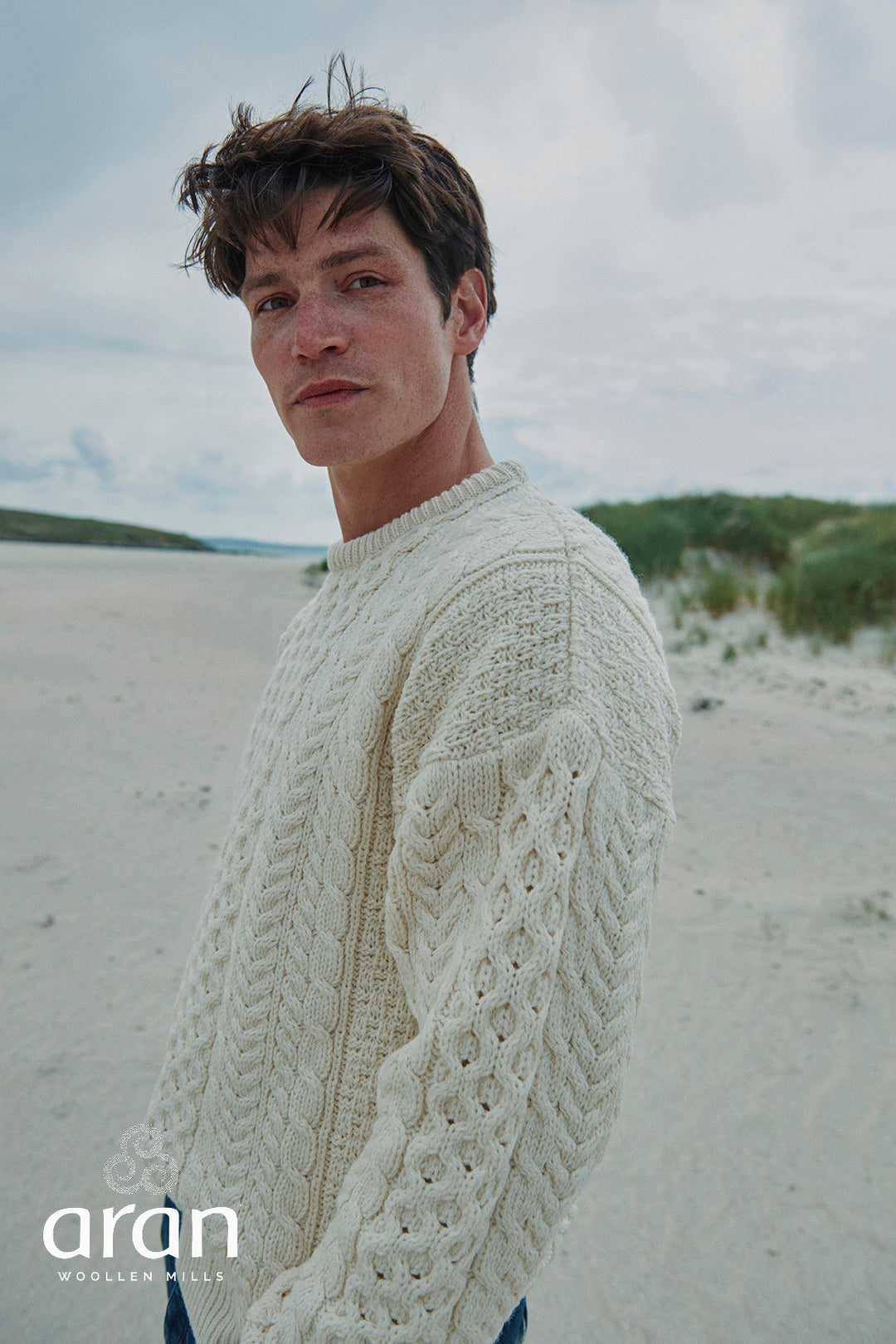 Unisex Merino Wool Aran Sweater - Merino White