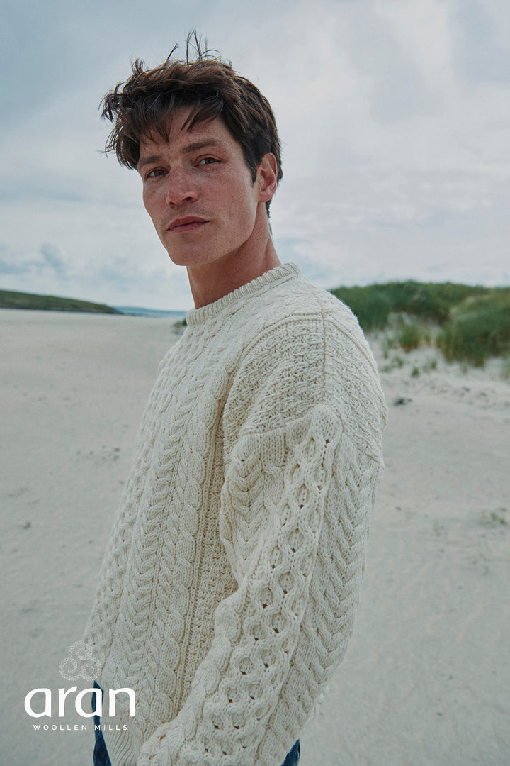 Unisex Merino Wool Aran Sweater - Merino White