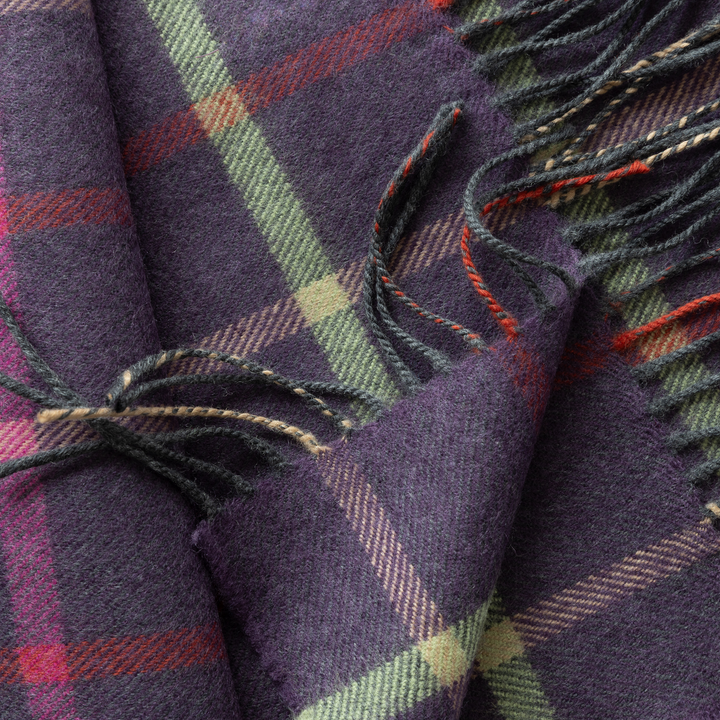 Merino Luxury Wool Scarf Purple Pink Green Beige Check