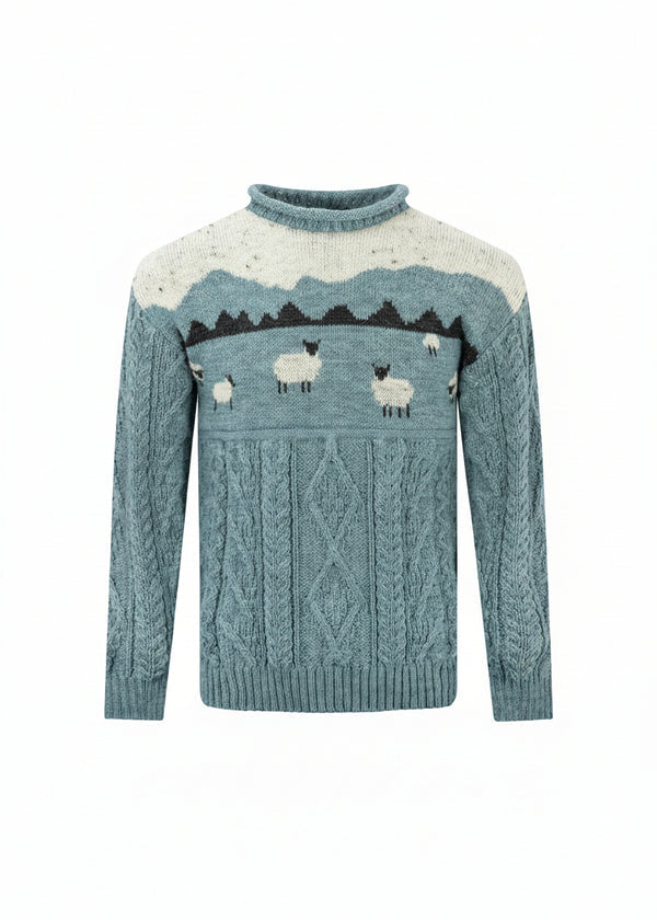 100% Wool unisex Mountain Sheep Sweater - Blue