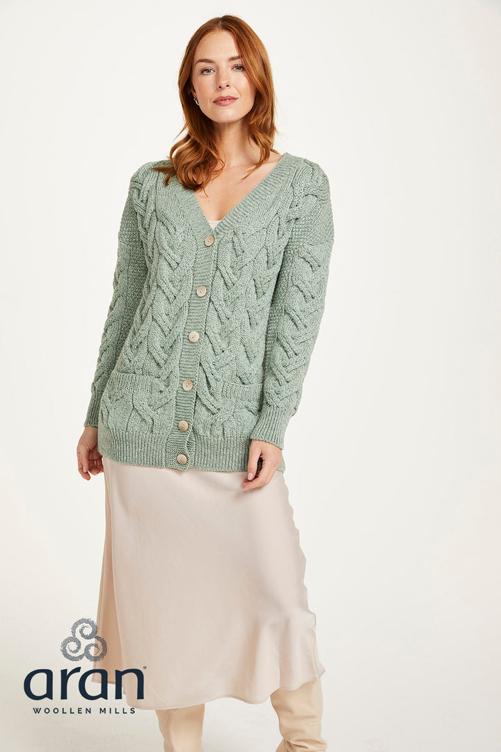 V- Neck Cable Aran Cardigan