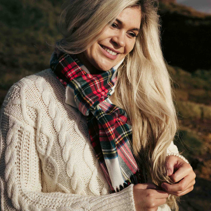 Merino Luxury Wool Scarf Dress Stewart Tartan