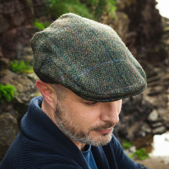 Irish Tweed Cap Dark Green Black Herringbone