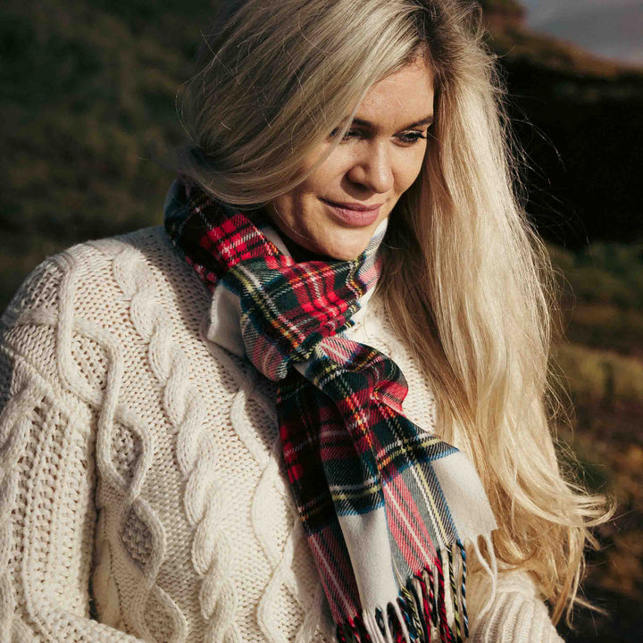 Merino Luxury Wool Scarf Dress Stewart Tartan