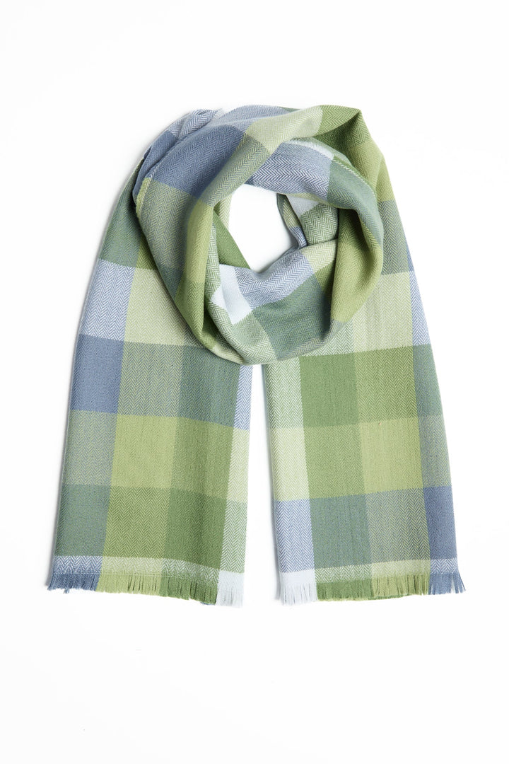 Foxford Green & Blue Small Block Check Extra Fine Merino Scarf 4413c3