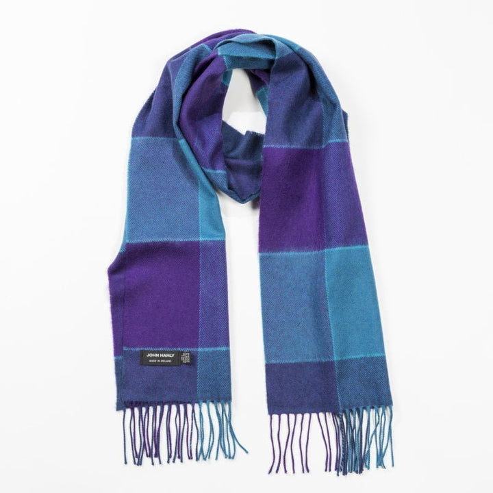 Merino Luxury Wool Scarf Blue Purple Block Check