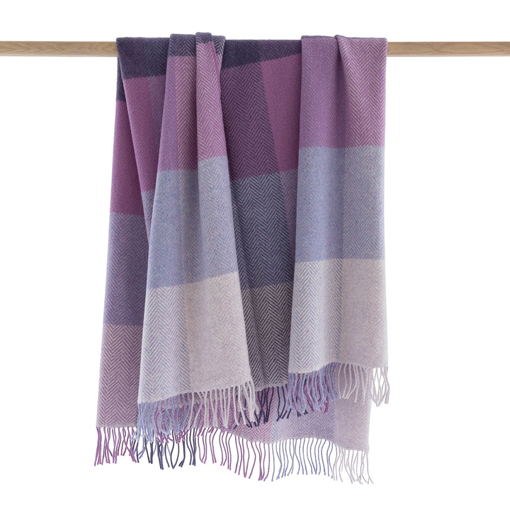 Merino Wool Cashmere Throw Purple Lavender Lilac Blocks