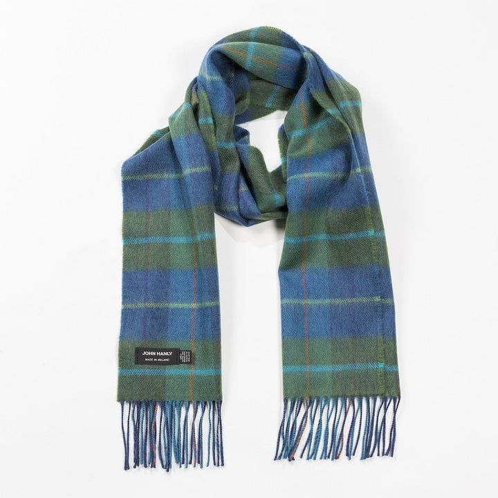 Merino Luxury Wool Scarf Denim Green Plaid