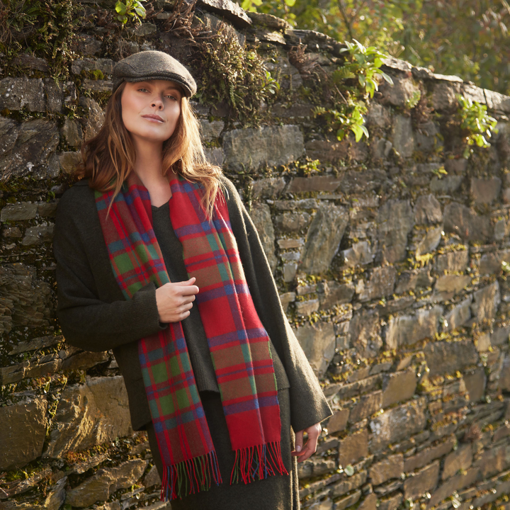 Merino Luxury Wool Scarf Red Green Blue Check Herringbone