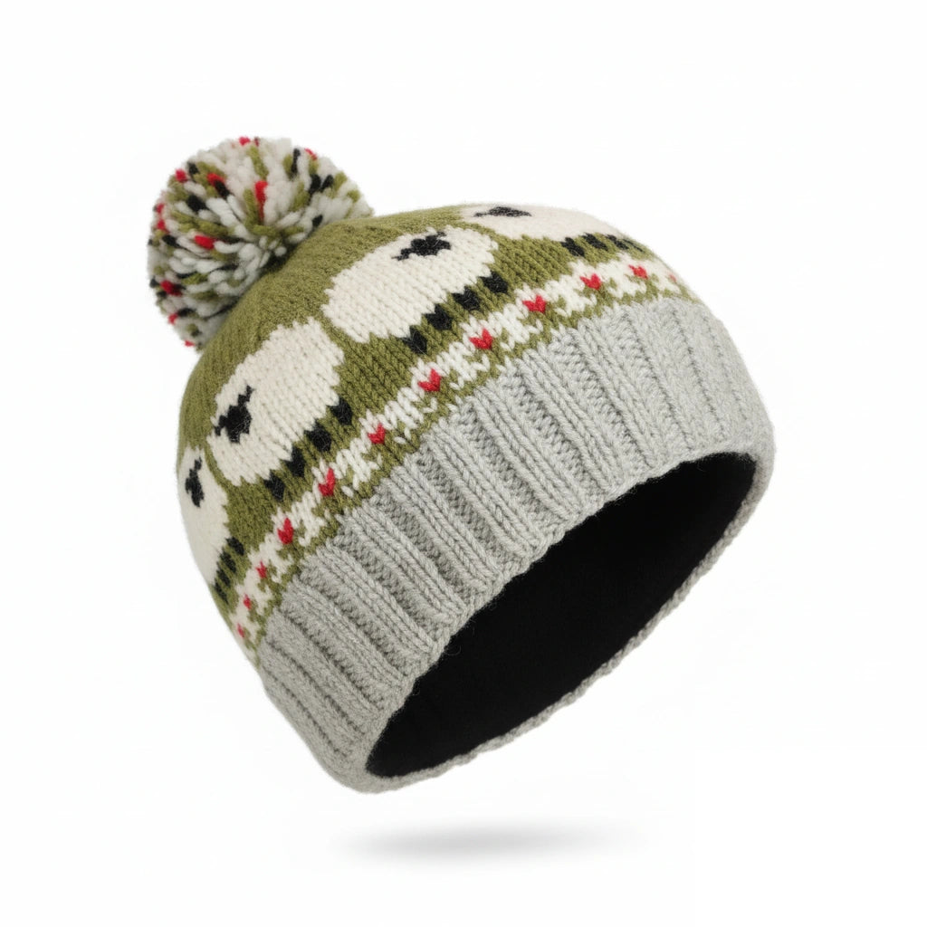 Pure Wool Unisex Beanie Fine Knit Sheep In The Meadow Beanie