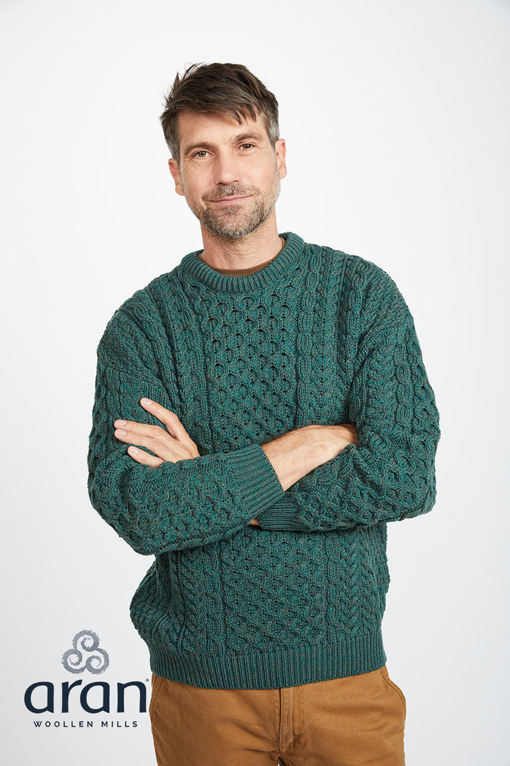 Unisex Merino Wool Aran Sweater - Connemara Green