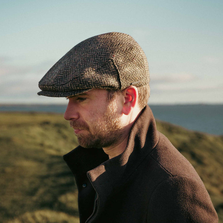 Irish Tweed Cap Brown Green Donegal Herringbone