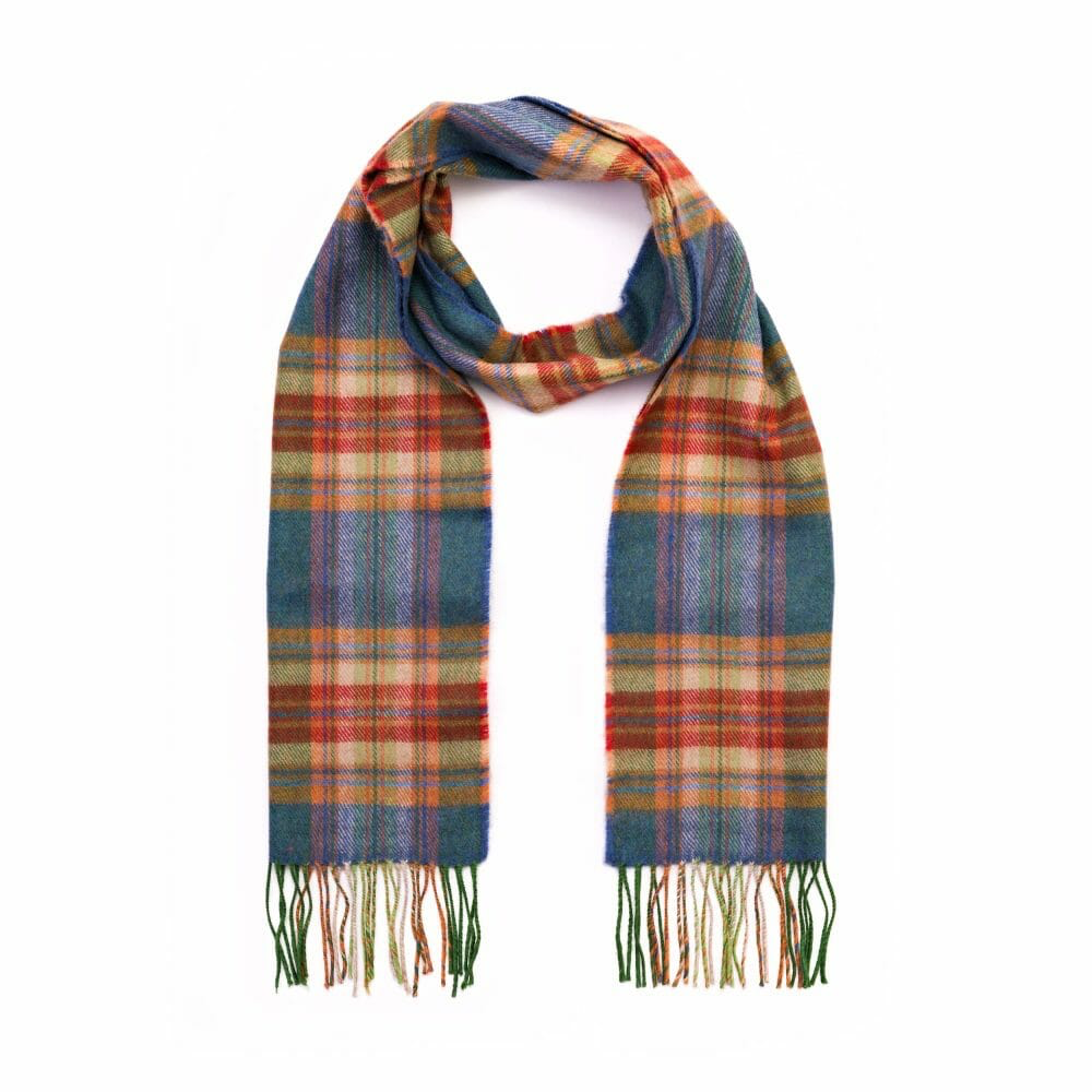 Merino Luxury Wool Scarf Sea Green Rust Plaid