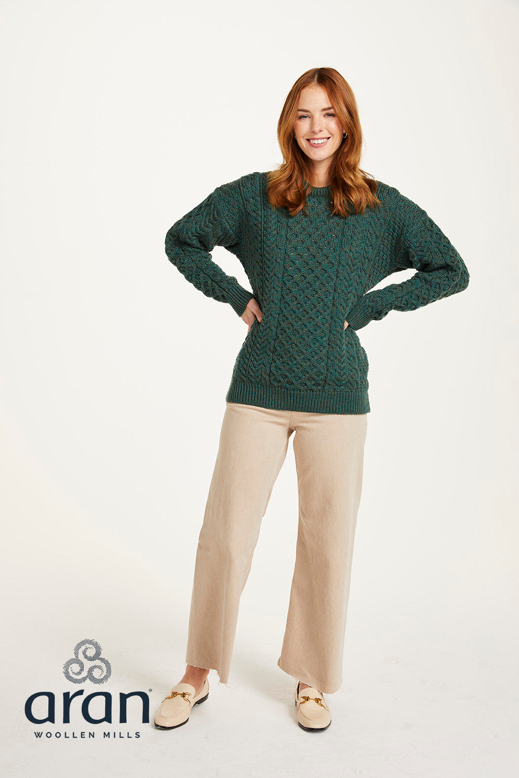 Unisex Merino Wool Aran Sweater - Connemara Green