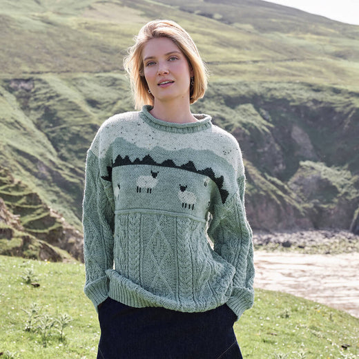 100% Wool unisex Mountain Sheep Sweater -Sage
