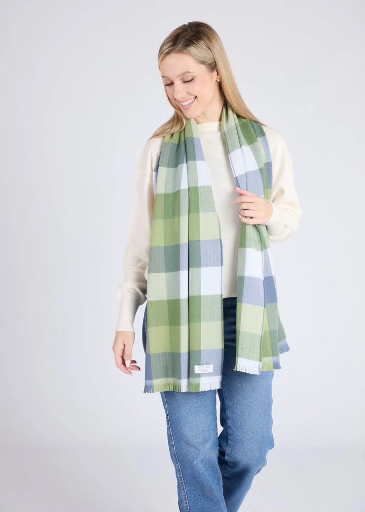Foxford Green & Blue Small Block Check Extra Fine Merino Scarf 4413c3