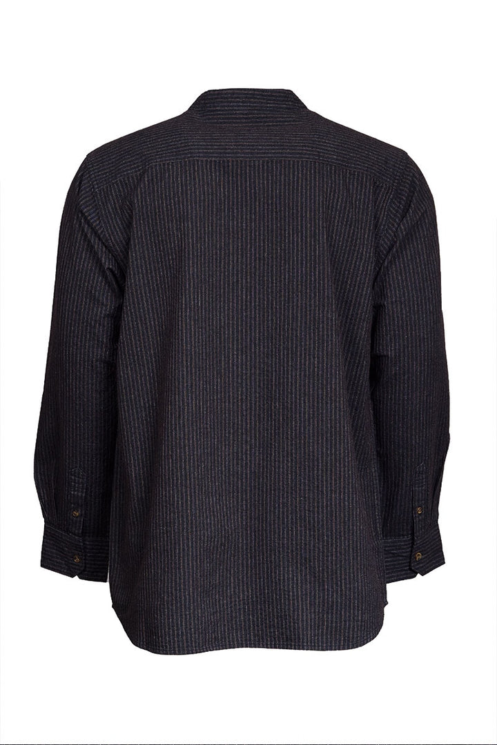 Men’s Comfort Cotton Grandfather Shirt – Black with Red / Brown Stripe