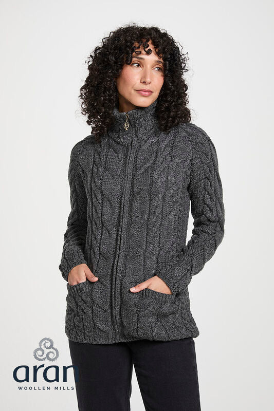 Relaxed Aran Zippered Cardigan