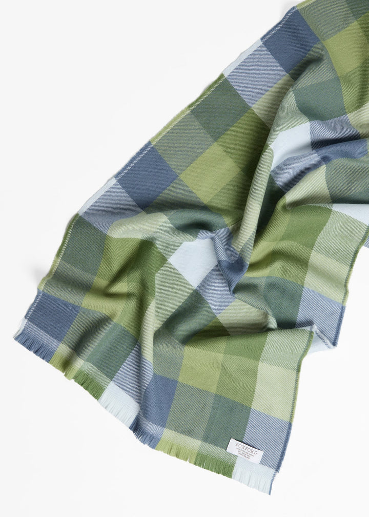 Foxford Green & Blue Small Block Check Extra Fine Merino Scarf 4413c3