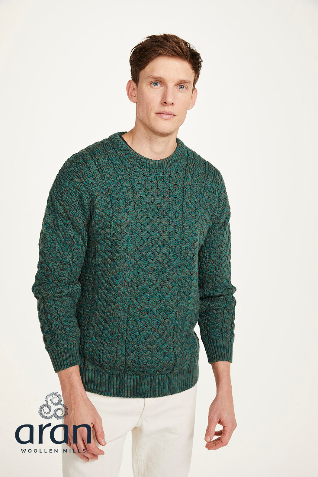 Unisex Merino Wool Aran Sweater - Connemara Green