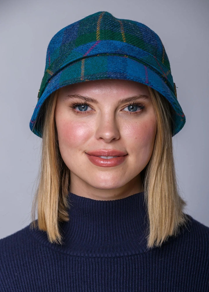 Mucros  flapper hat - Blue Green Check