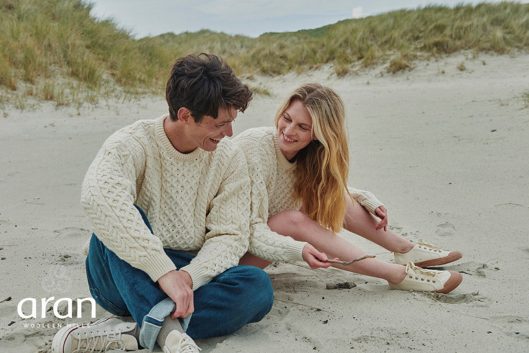 Unisex Merino Wool Aran Sweater - Merino White