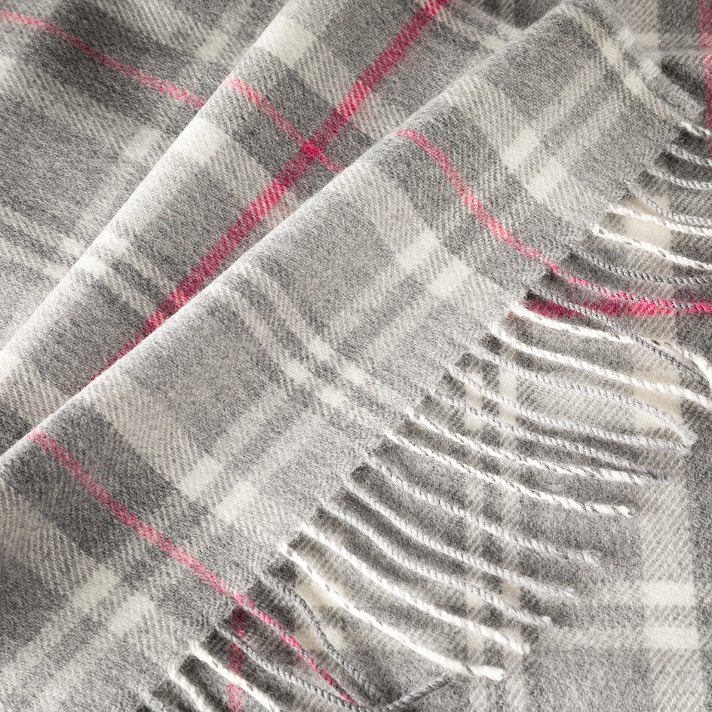 Merino Luxury Wool Scarf Pale Grey White and Pink Check 176