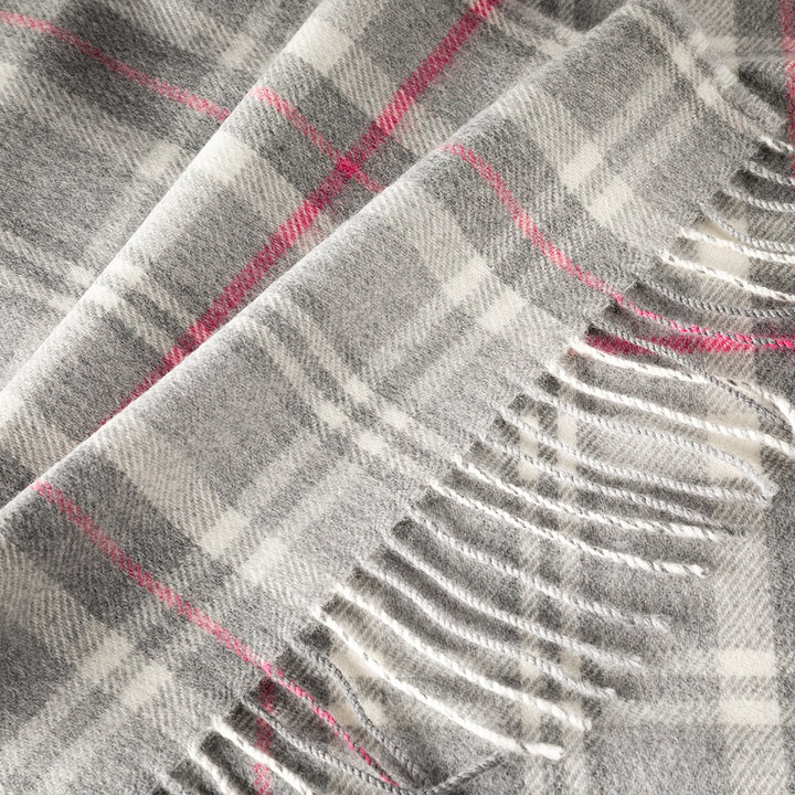 Merino Luxury Wool Scarf Pale Grey White and Pink Check 176