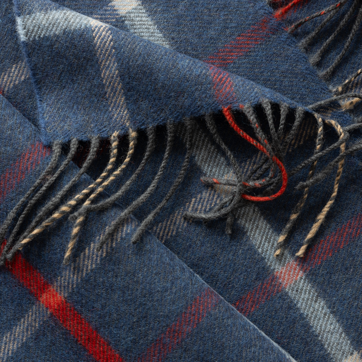 Merino Luxury Wool Scarf Blue Red Sky Beige Check