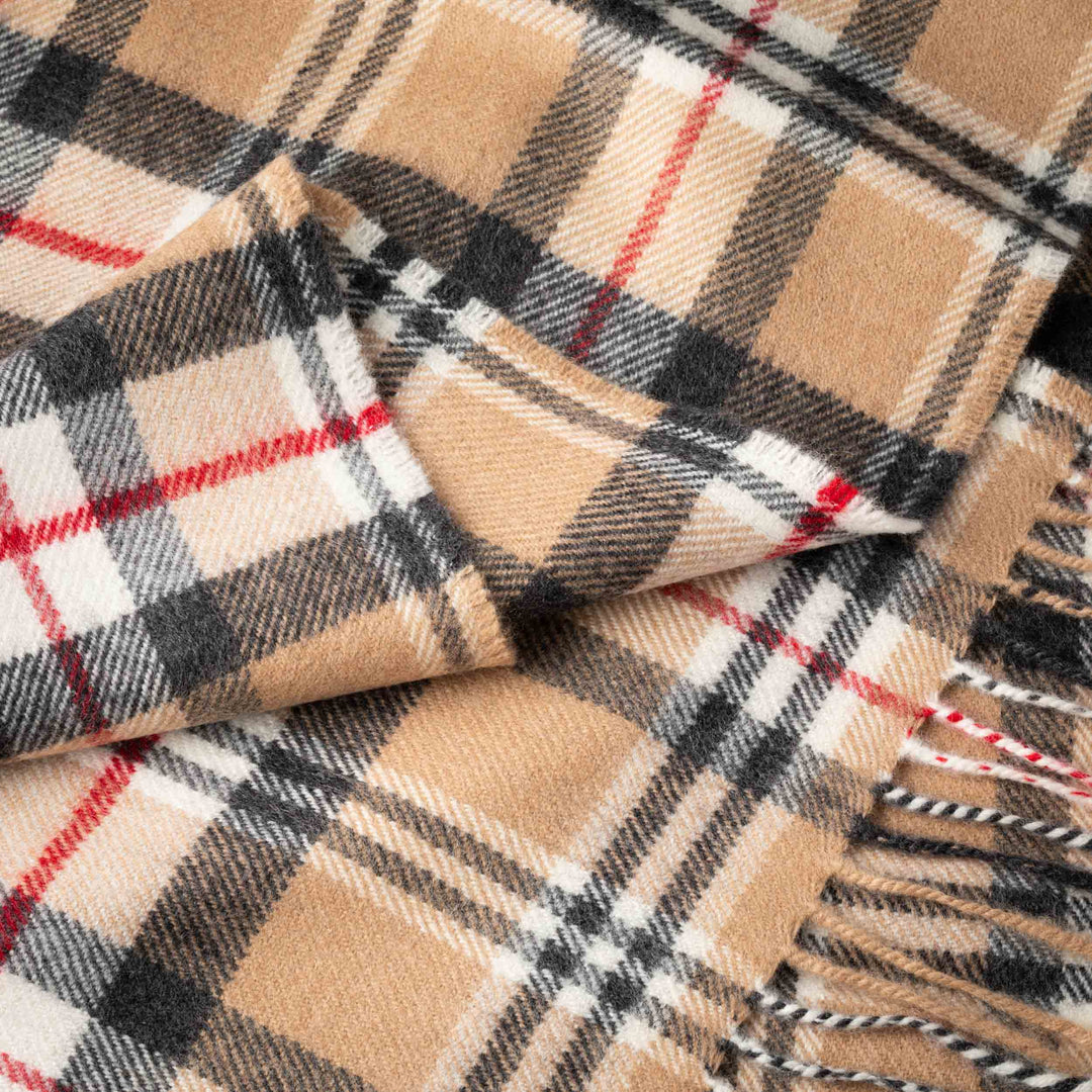 Merino Luxury Wool Scarf Classic Camel Tartan