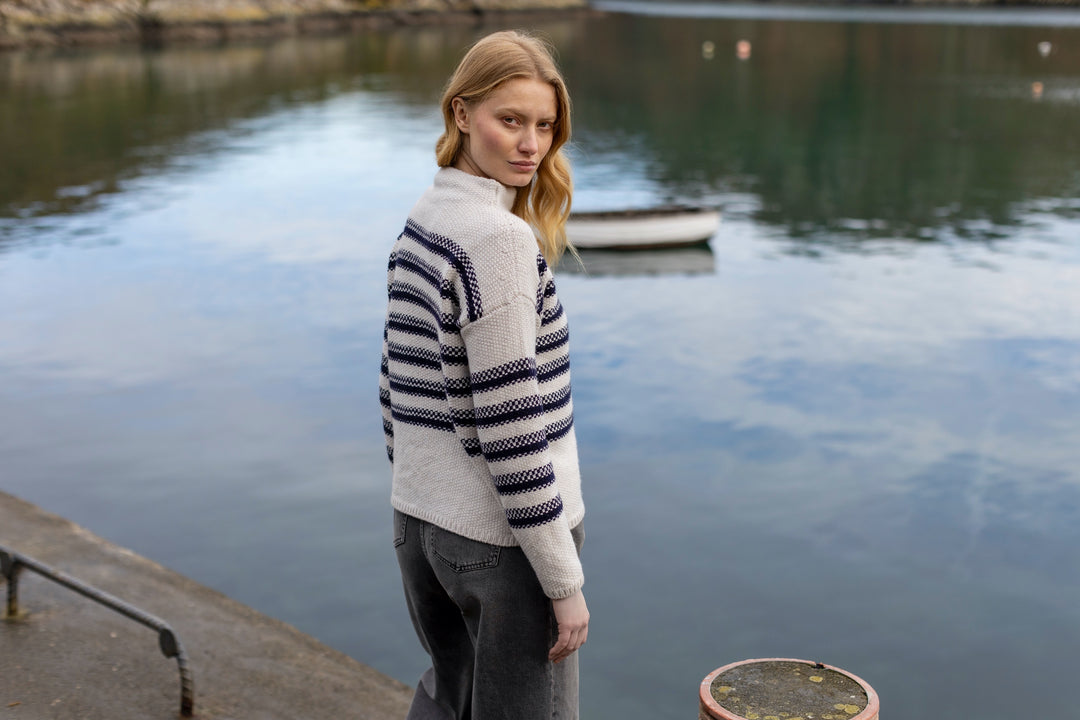 Mock Neck Sweater with Stripes