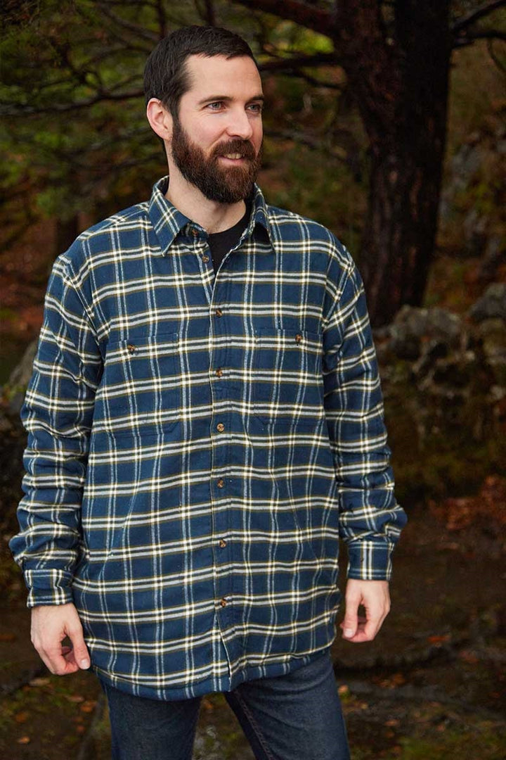 Fleeced Lined Unisex Flannel Shirt –Navy Green Check
