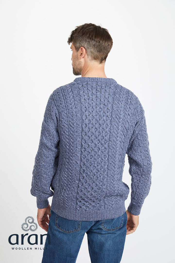 Unisex Merino Wool Aran Sweater - Denim Marl